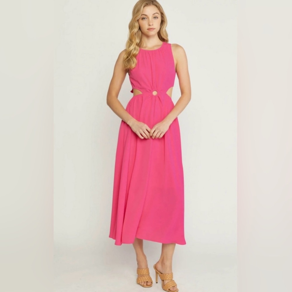 Entro hot pink sleeveless midi dress with side cutouts size medium new